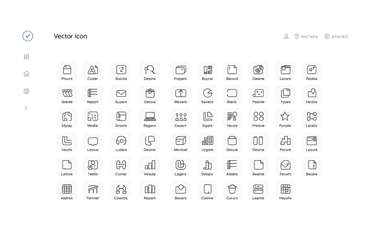 Outline icon collection preview showing navigation, UI, and system icons with clean stroke design