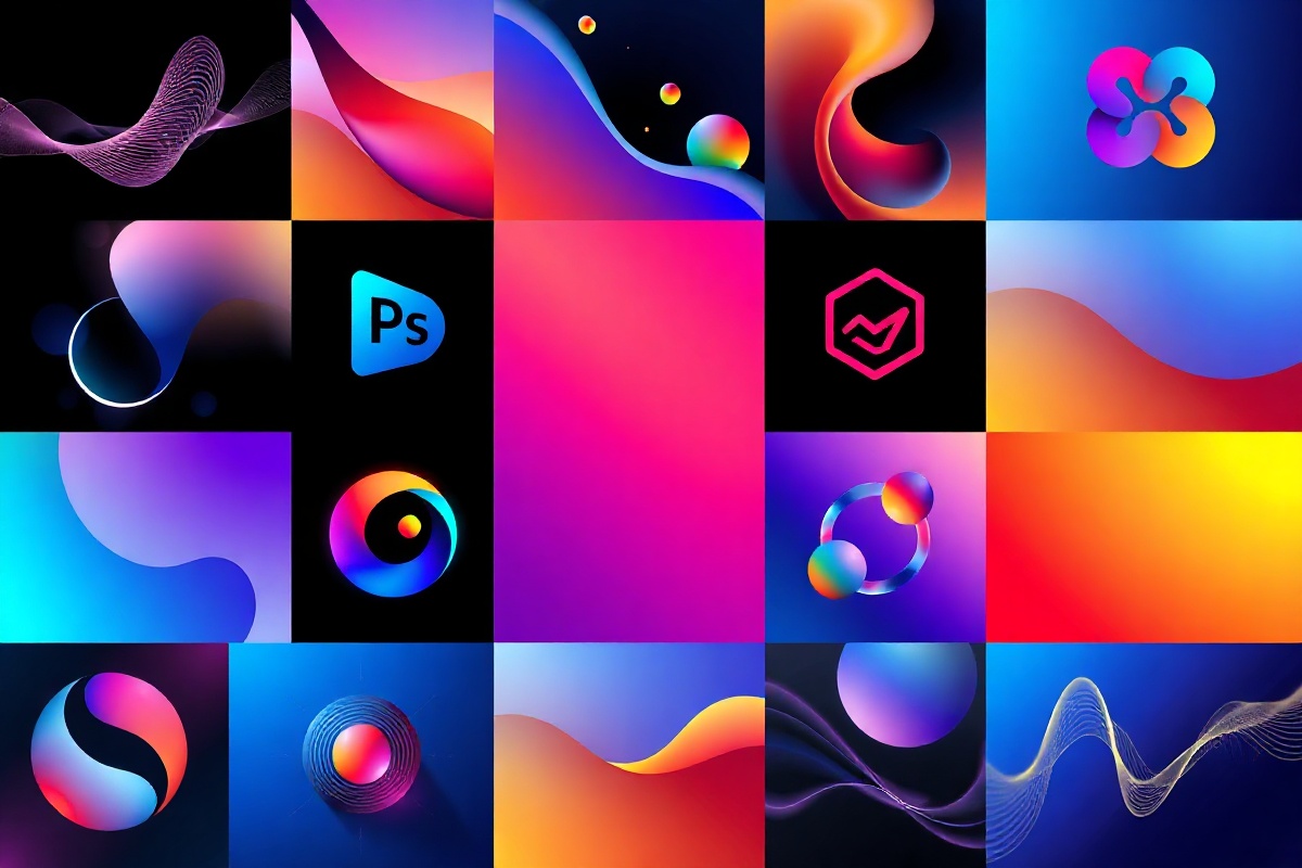 Duotone icon set displayed on a dark interface mockup showing layered two-tone icons for dashboard navigation